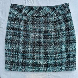 LOFT Mini Skirt Tweed Black and Blue 6 petite Preppy Grunge Dark Academia